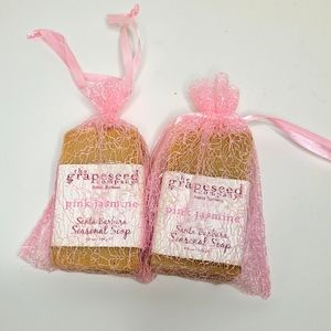 Pink Jasmine Vegan Bar Soaps Two Bars by The Grapeseed Company Santa Barbara NIP